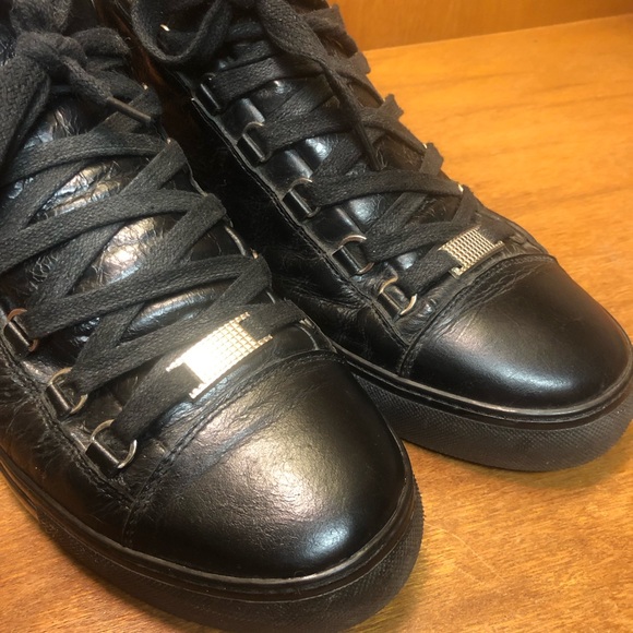 Men’s Designer Balenciaga Arena Black Leather High Sneakers size 44 - Picture 4 of 7